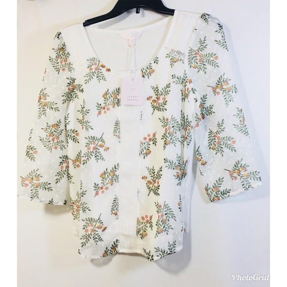 SOLD Lauren Conrad Top White Swiss Dot Sz S - Picture 3 of 8